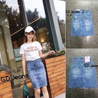 G.D.Jeans รุ่น TL07 #กระโปรงยีนส์ผ้ายืดสีฟอกผ้าเกรดดีทรงเอความยาว19นิ้ว. กระเป๋าหน้า💦💦