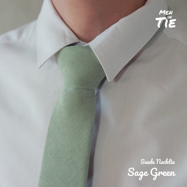 MEN IN TIE เนคไทสีเซจกรีน (Sage Green) ผ้าซูเวต