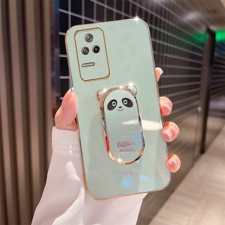 2022 Ready Stock เคส Xiaomi POCO F4 / X4 GT / F4 GT / X4 Pro 5G / M4 Pro 4G 5G New Fashion Straight Edge Plating with Cute Pier Bear Bracket Soft Case Cover Camera Lens เคสโทรศัพท์ POCOF4 X4GT