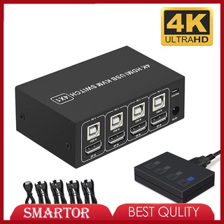 กล่องสวิตช์ HDMI USB KVM 4K 60HZ พร้อมตัวควบคุมเดสก์ท็อป รองรับเมาส์ คีย์บอร์ด แล็ปท็อป 4 จอภาพ