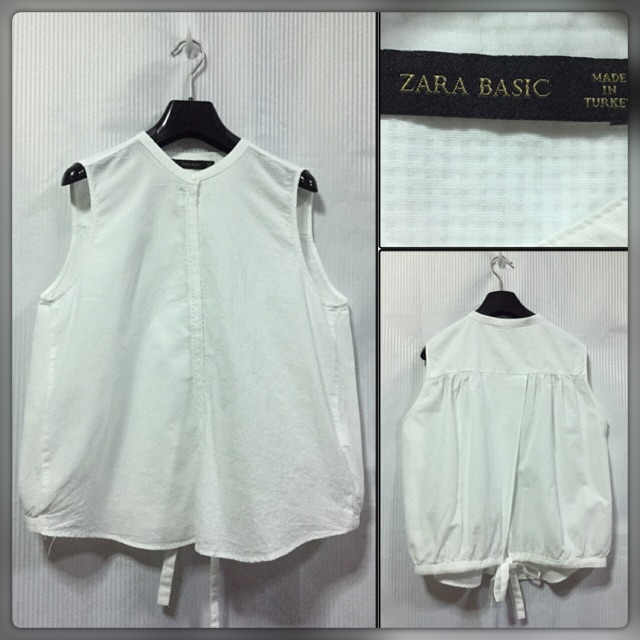Zara Basic เสื้อคอจีนแต่งลูกไม้ สาปซ่อนกระดุม เซ๊กซี่หลัง ผูกเอว