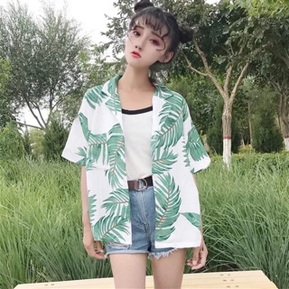 Leaves เชิ้ตผ้าพิมพ์ลายใบไม้ #งานนำเข้า
