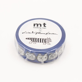 Masking Tape เทปตกแต่ง mt x Lisa &amp; Johanna Larson จากญี่ปุ่น ลายหัวแมว สีน้ำเงิน ขนาด 1.5 x 10 ม.