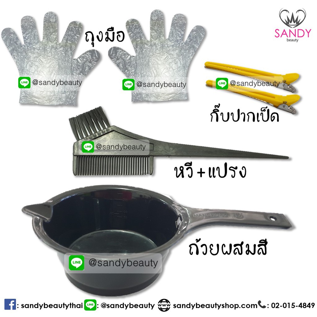 ชุดอุปกรณ์ถ้วยย้อม +แปรง+หวี+ถุงมือ+กิ๊บปากเป็ด คละสี