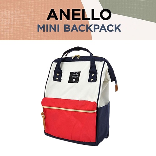 💢ส่งด่วน💢เป้anelloสีแดง กระเป๋าผ้าสีฟ้า Mini Backpack  Anello Big Logo Print Daypack  ถุงผ้าสะพาย ของแท้ 100%   3tc