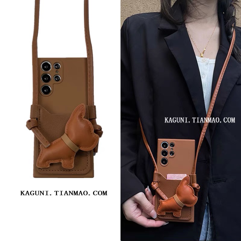 แฟชั่น เยื่อหุ้มสมอง เฟรนช์ บูลด็อก กระเป๋าสะพายข้าง ซองการ์ด เคส Samsung Galaxy S22 S23 S24 S25 Ult