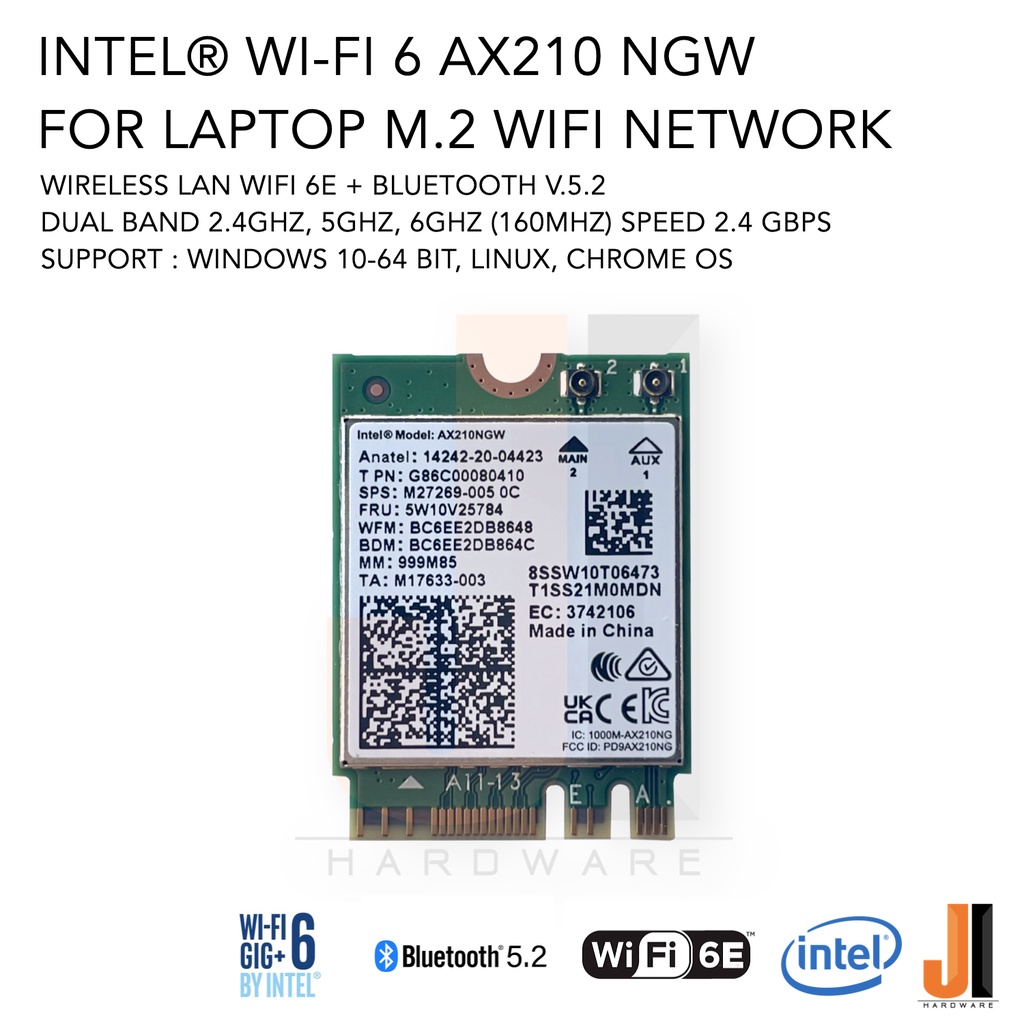 Intel® Wi-Fi 6E AX210NGW card for notebook WIFI6E + bluetooth v.5.2 dual band speed 2.4 Gbps (ของใหม