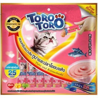 Toro Toro ขนมครีมแมวเลีย ทูน่าและปลาโออบแห้ง (แพ็ค/25 ซอง)