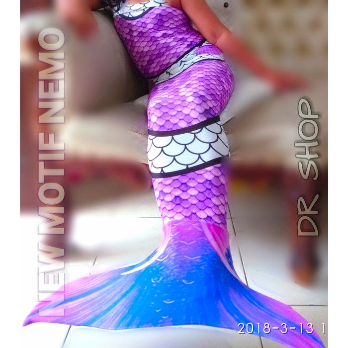 UNGU ใหม่ ARIEL MOTIF MERMAID COSTUME CHILDRENS SWIMSUIT - NEMO PURPLE 1-2 ปี