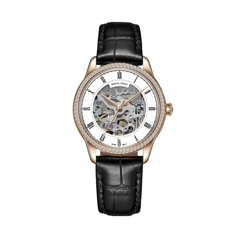 Solvil et Titus (โซวิล เอ ติตัส) นาฬิกาผู้หญิง Classic Skeleton ระบบออโตเมติก สายหนัง ขนาดตัวเรือน 34 มม. (W06-03235)