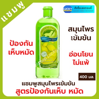 Herbal fresh เฮอบัลเฟรช สูตรเห็บ หมัด แชมพูสมุนไพรเข้มข้นสำหรับสุนัข แชมพูสุนัข แชมพูสมุนไพร ผลิตจากสมุนไพร 400 มล.