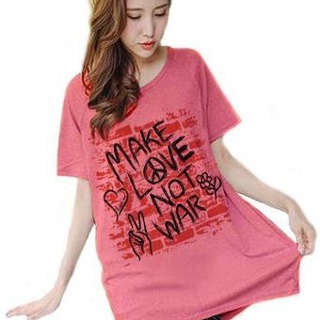 เสื้อยืดตัวยาว (ทรงใหญ่) ลาย Love not war (สีโอรส)