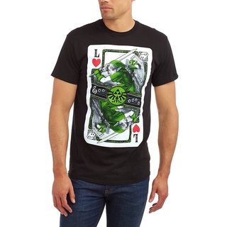 แขนสั้นcrew neckนินเทนโด ตำนานแห่งเซ้า การ์ตูน เกมส์ญี่ปุ่น Legend Of Zelda The Link Playing Card T Shirt teeคอกลม แฟชั่