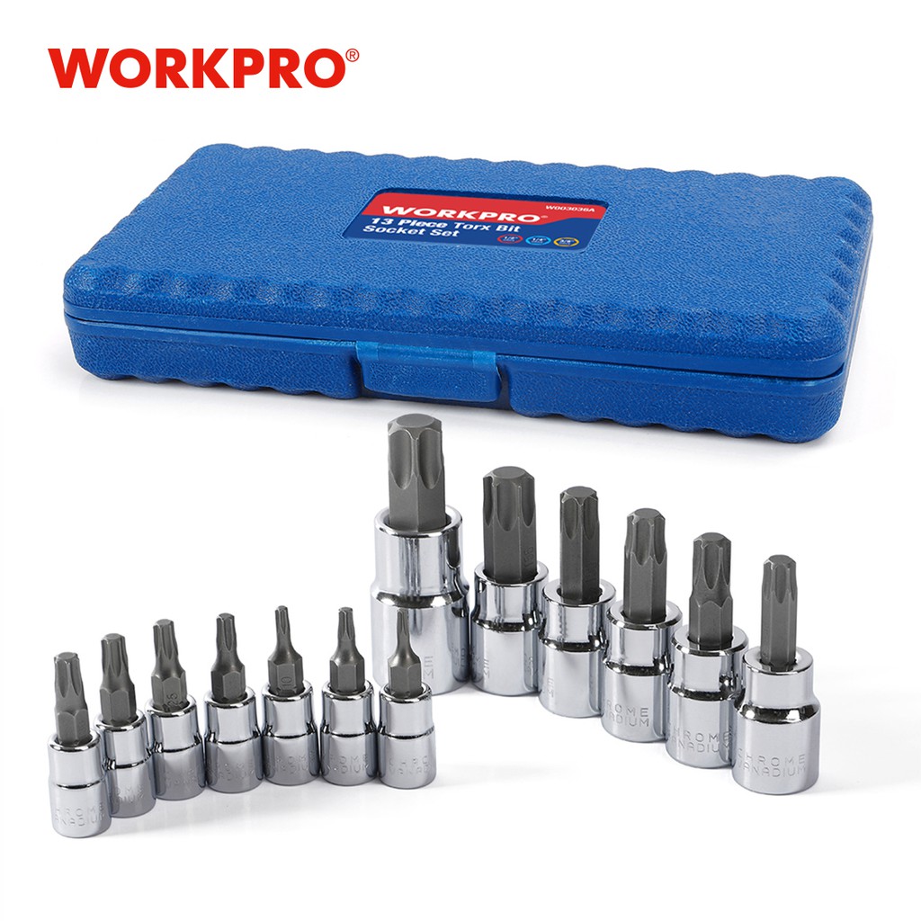 WORKPRO ลูกบ๊อกซ์ ท๊อกซ์ เดือยโผล่ 13 ชิ้น Socket Box with Spur Socket
