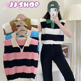 JJ Shop​💜​พร้อมส่ง  เสื้อคอปกไหมพรม แขนกุดใส่สบายระบายได้ดี ทรงเก๋ๆใส่แล้วเท่มาก "DX-2031" -N