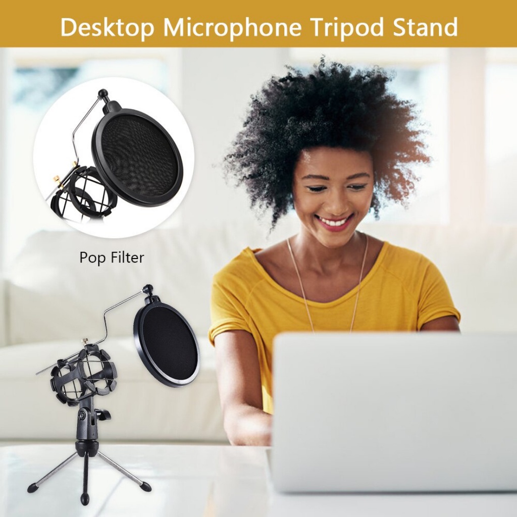 ขาตั้งไมค์โครโฟน ขาตั้งไมคตั้งโต๊ะ ขาตั้งไมค์ไลฟ์สด แบบมีที่กันลม Desktop Microphone Stand Wind Screen Pop Filter Holder