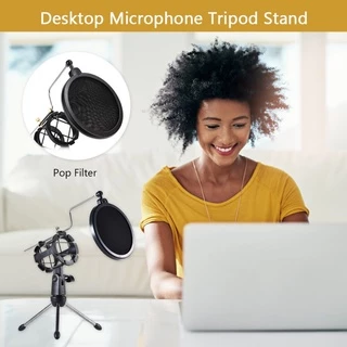 ขาตั้งไมค์โครโฟน ขาตั้งไมคตั้งโต๊ะ ขาตั้งไมค์ไลฟ์สด แบบมีที่กันลม Desktop Microphone Stand Wind Screen Pop Filter Holder