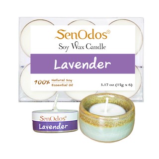 SenOdos Tealight Set15g.x 6 เทียนหอม เทียนทีไลท์ กลิ่นลาเวนเดอร์+ถ้วยวางเทียน