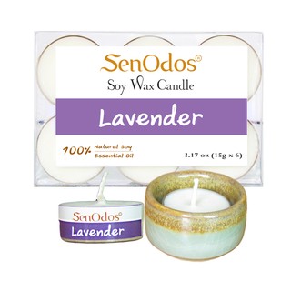 SenOdos Tealight Set15g.x 6 เทียนหอม เทียนทีไลท์ กลิ่นลาเวนเดอร์+ถ้วยวางเทียน