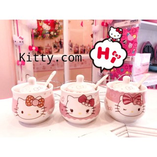 [KITT142 ลดสูงสุด80]ชุดโถใส่เครื่องปรุง กระปุกใส่เครื่องปรุง เซรามิก​ Hellokitty​🐱