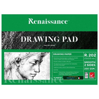 สมุดเสก็ตภาพชนิด 100 ปอนด์ผิวเรียบ 2 ด้าน 200 แกรม 275 X 375 mm. 15 แผ่น Renaissance รุ่น R.202