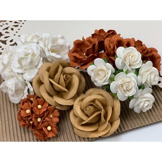 เซ็ท DIY 4 ดีไซน์ รวม 27 ดอก โทนส้มอิฐ ดอกไม้กระดาษสา งานประดิษฐ์ งานแต่ง Mulberry Paper Flowers