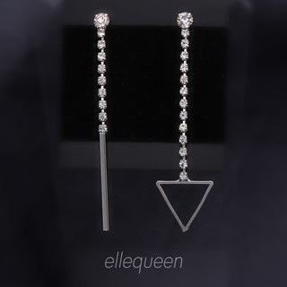 ElleQueen เครื่องประดับต่างหูระย้า ฝังเพชร สไตล์มินิมอล