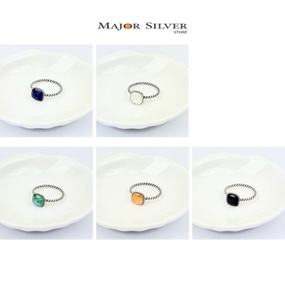 🎁 แหวนติดหินแท้ หัวสี่เหลี่ยม 8 มิล รมดำ  หินมงคล แหวนเงินแท้ 92.5% Major Silver  :  E-V-Fesq8-Sto