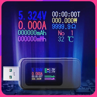 10 in 1 DC หน้าจอสี USB Tester 0-5A ปัจจุบัน 4-30 โวลต์แรงดันไฟฟ้า USB C Harger Tester มิเตอร์ไฟฟ้าเครื่องตรวจจับแบตเตอรี่มือถือ