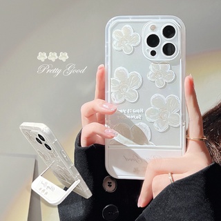เคสโทรศัพท์มือถือ แบบใส ลายภาพวาดสีน้ํามัน รูปดอกไม้ สีขาว พร้อมที่จับ สําหรับ Iphone 11 8 7 Plus SE2 XS XR 12 13 PRO MAX