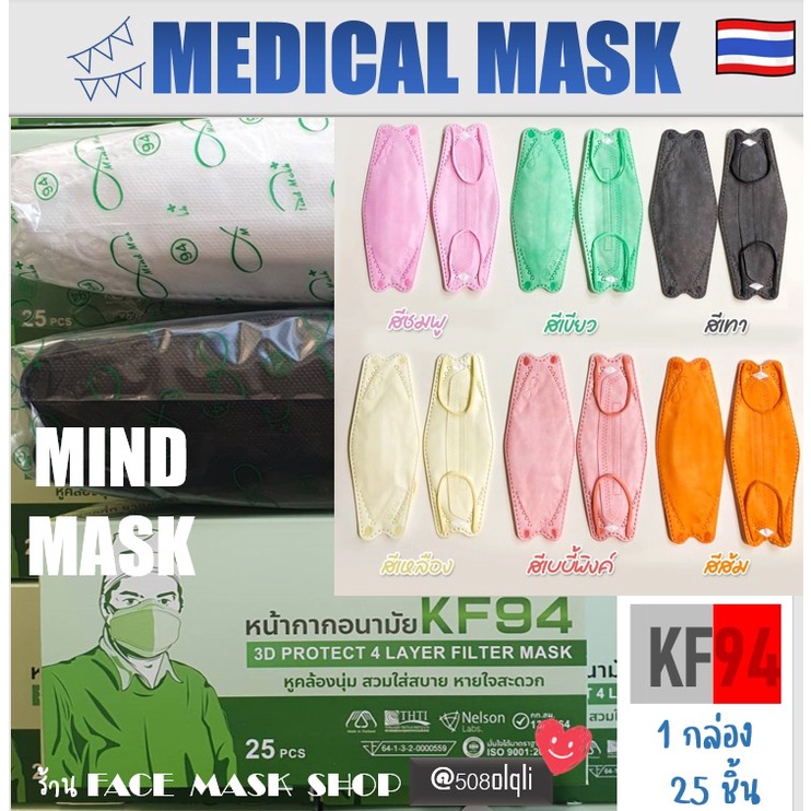 ป้องกัน PM2.5🎯▶️➕พร้อมส่ง➕◀️ 3D หน้ากากทรงเกาหลี KF94 MIND MASK แมสทางการแพทย์ 4 ชั้น มายส์แมส 1 กล่องบรรจุ 25 ชิ้น