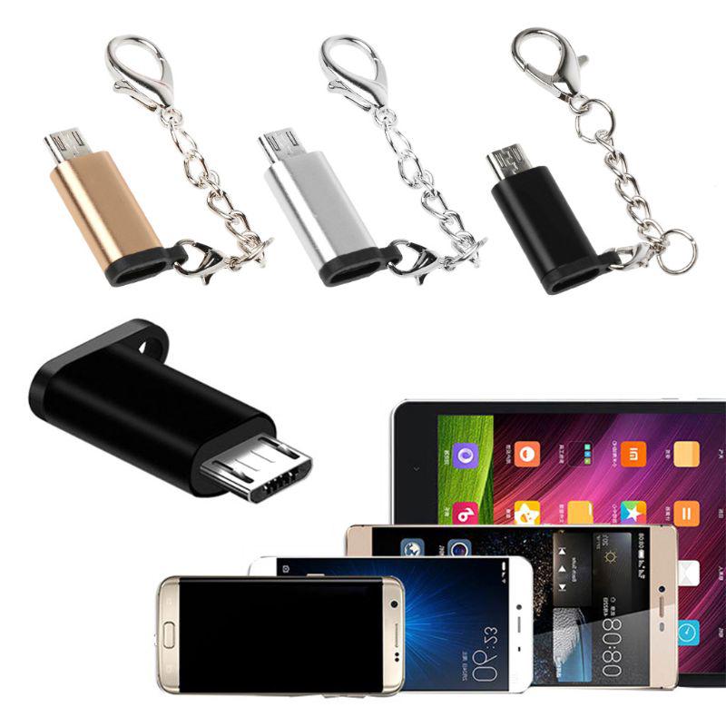 อะแดปเตอร์แปลง Type C ตัวเมีย เป็น Micro USB ตัวผู้ พร้อมพวงกุญแจสายโซ่ สำหรับ Android Smart Phones