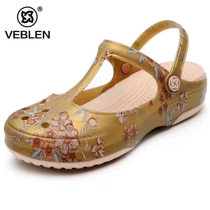 Veblen รองเท้าแตะส้นเตารีด พิมพ์ลายดอกไม้ เหมาะกับเดินชายหาด สําหรับผู้หญิง 2021