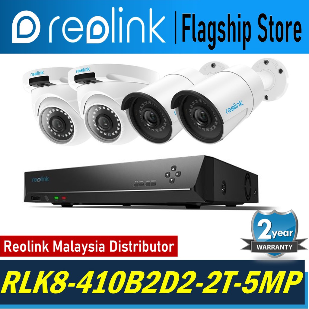 Reolink RLK8-410B2D2-2T-5MP 8-Channel Easy PoE Security กล้องวงจรปิด IP66 กล้อง NVR ระบบ 24/7 Total 