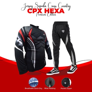 Setelan Jersey Sepeda CPX Sport Baju Gowes Pria MTB Roadbike Quick Dry Celana Panjang Padding Busa
