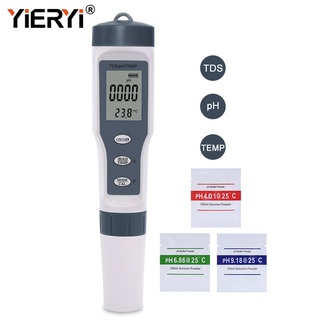 Yieryi เครื่องทดสอบค่า PH 3 in 1 สําหรับสระว่ายน้ํา เครื่องดื่ม เครื่องวัดค่ากรดในน้ํา TDS PH TEMP