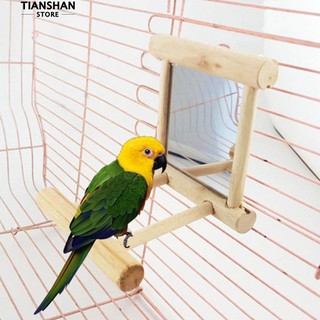 👍tianshan🐱Funny Wooden Bird Toy กระจกขาตั้งแพลตฟอร์มของเล่นสำหรับนกแก้ว Cockatiel Vogel