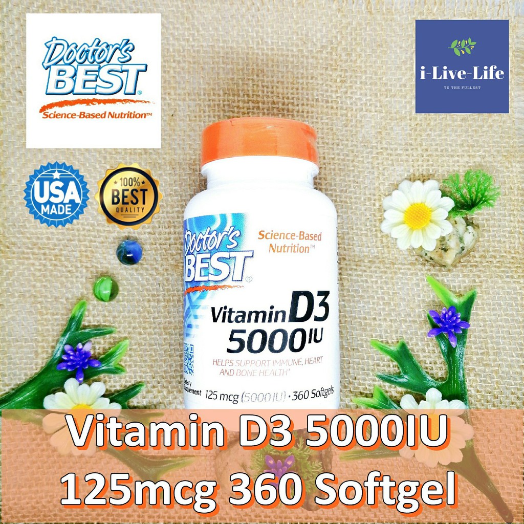 วิตามินดี 3 Vitamin D3 125 mcg (5000 IU) 360 Softgels - Doctor's Best D-3 D 3