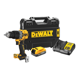 DEWALT สว่านกระแทกไร้สายไร้แปรงถ่าน 20V Max พร้อมแบตเตอรี่ Powerstack กล่อง TSTAK รุ่น DCD805E1T-B1