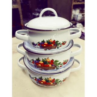 ชุดหม้อเคลือบ 3 ใบ   (3 Pcs Enamel pot set with lids)