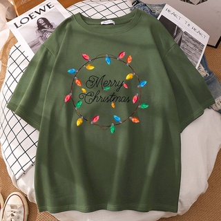 【พร้อมส่ง】เสื้อยืดแขนสั้น คอกลม พิมพ์ลาย Merry Christmas Lantern สไตล์วินเทจ ฮาราจูกุ สําหรับผู้ชายสามารถปรับแต่งได้