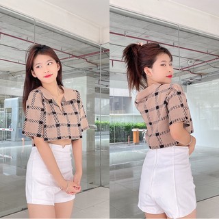 Ey_shop688🌹พร้อม​ส่ง​🌹#A556-9#เสื้อแฟชั่นผ้าไหมพรมแขนสั้น  เสื้อครอปเอวลอย ใส่สบายมีหลายสี🌹