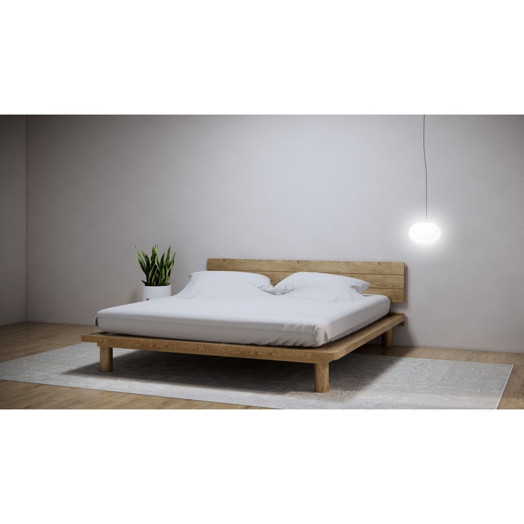 #เตียงไม้สัก #เตียงโมเดิร์น Muji Bed🏮เตียงมินิมอล มูจิๆ ขากลมสูง🎎เตียงขากระบอก ใต้เตียงโล่ง มีพนักพิง KR113 ขนาด6ฟุต