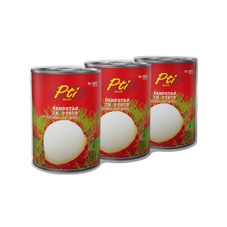 🔥สินค้าขายดี!! พีทีไอ เงาะล้วนในน้ำเชื่อม 20 ออนซ์ x 3 กระป๋อง PTI Rambutan in Syrup 20 oz. x 3 Cans