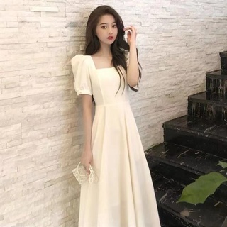 💖Allure dress💖น้ำชา เจ้าแม่เจ้าแม่ฝรั่งเศส Van Herpen ชุดเดรสทรงเอวบางและกระโปรงสีขาวทรงระบายเข่า