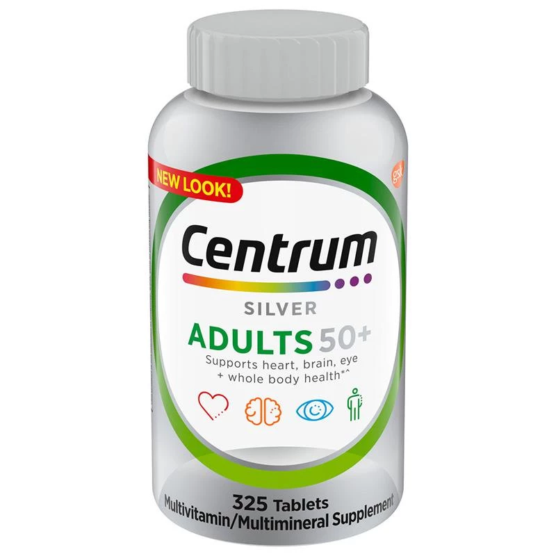 Centrum Silver Adult 50 Multivitamin Mineral 325 Tablets สหรัฐ วัยกลางคน วิตามิน เม็ดเศษไม้ ผู้ใหญ่