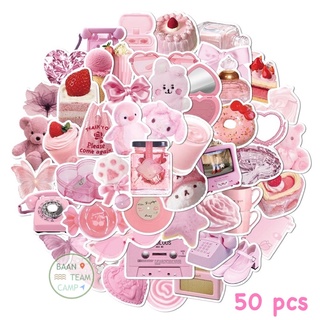 สติ๊กเกอร์ สีชมพู 273 น่ารัก 50ชิ้น pink กระต่าย สตอเบอรี่ เค้ก mymelody kitty มายเมโลดี้ หมี ชมพู ร้านกาแฟ coffee กาแฟ