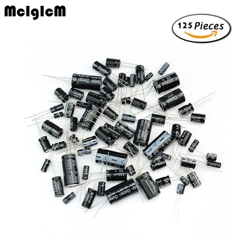 125pcs 25 ค่าตัวเก็บประจุแบบ Electrolytic Capacitors Kit 1uF ถึง 2200uF