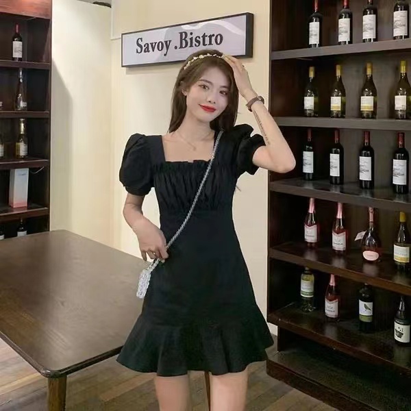 no 1 shop พร้อมส่งมาสามสีฝรั่งเศสเซ็กซี่น่ารักสไตล์พัฟแขนสั้น ชุดเดรส - รูปที่ 2