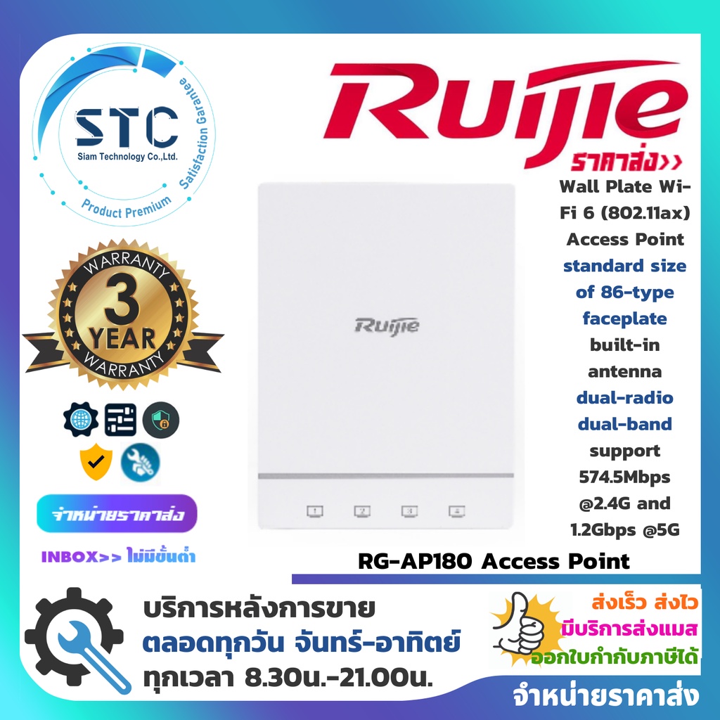 Ruijie Reyee Wall Plate Wi-Fi 6 (802.11ax) Access Point รุ่น RG-AP180 รับประกันศูนย์ 3 ปี